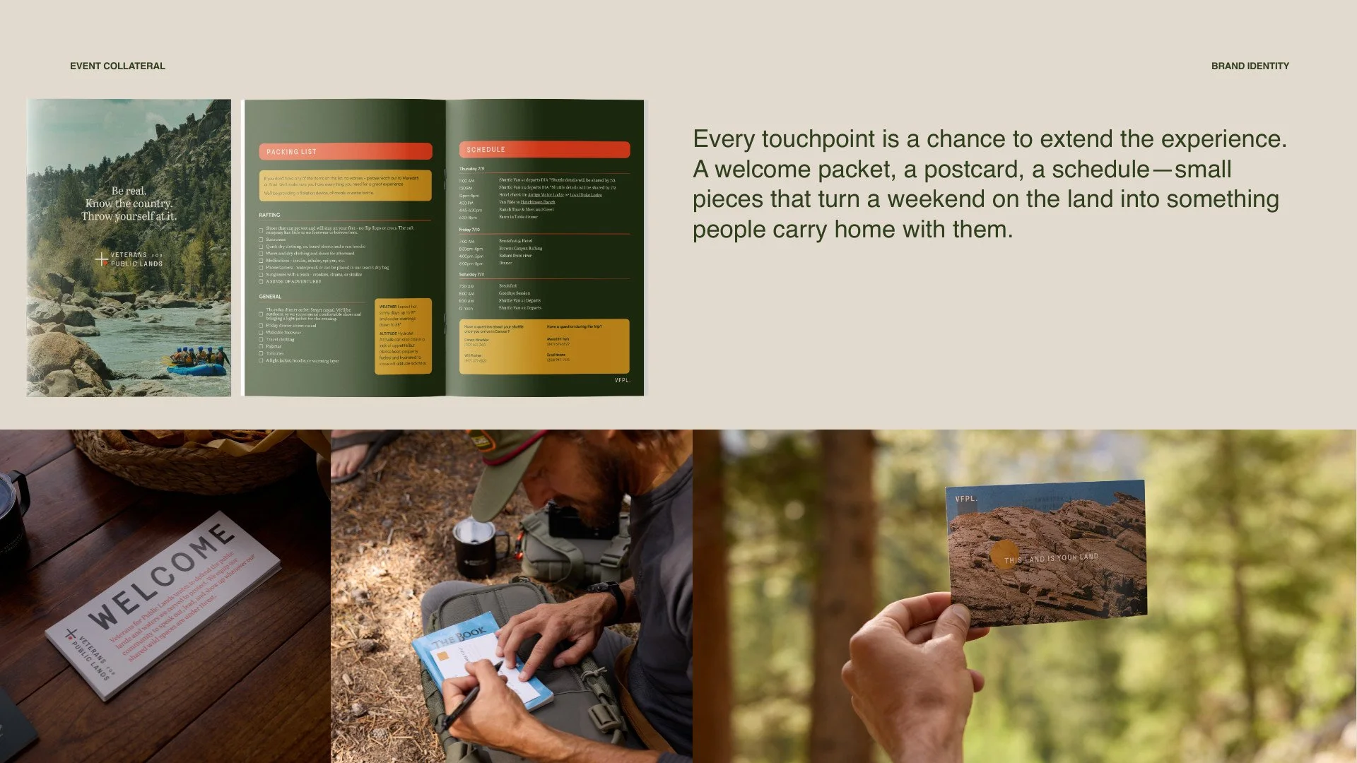 VFPL brand book: event collateral, welcome packet and postcards
