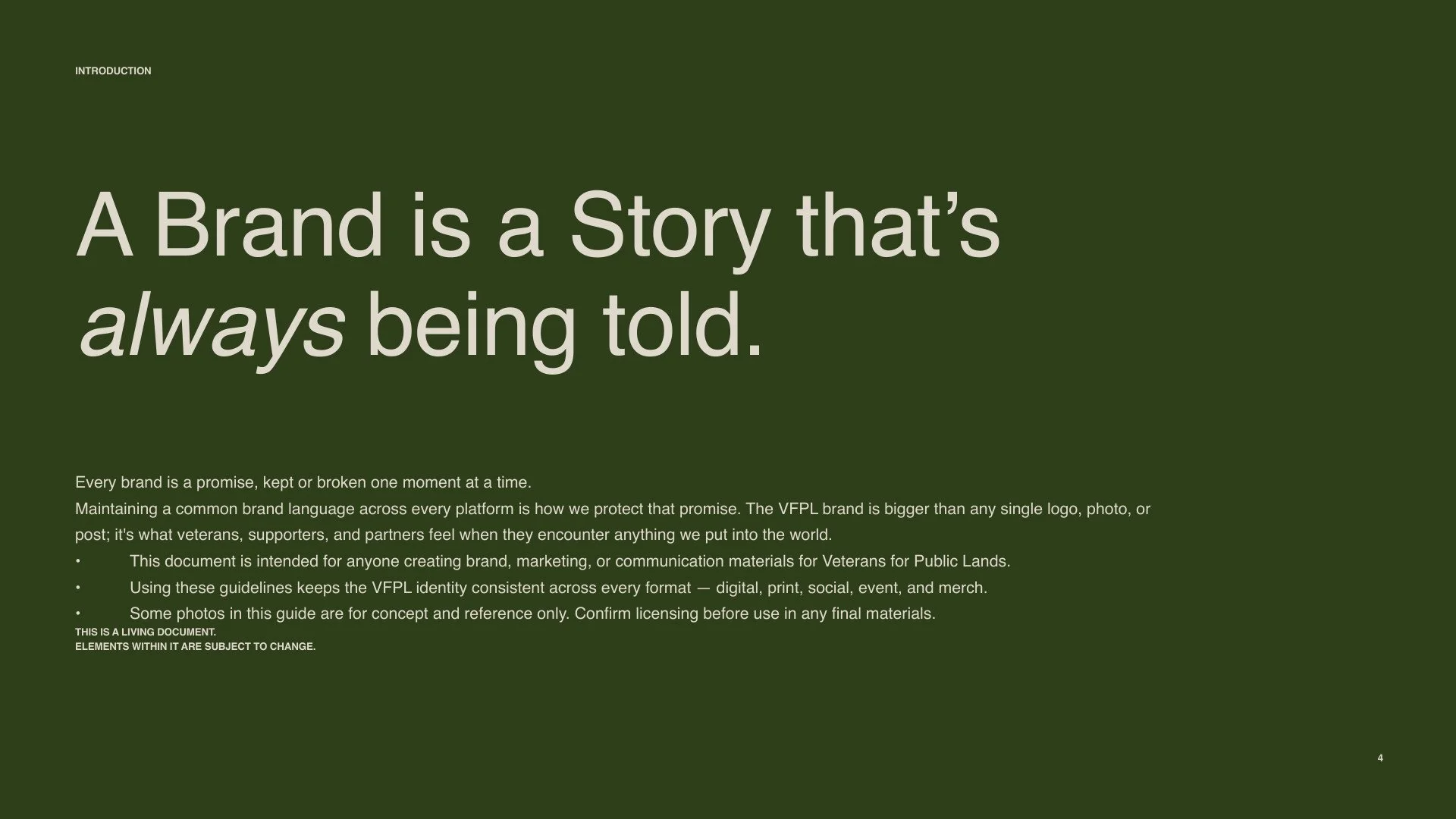 VFPL brand book: "A Brand is a Story that's always being told."