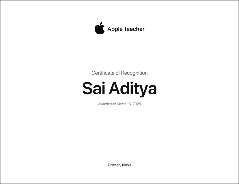 Apple Teacher Certified - sai cheekireddy