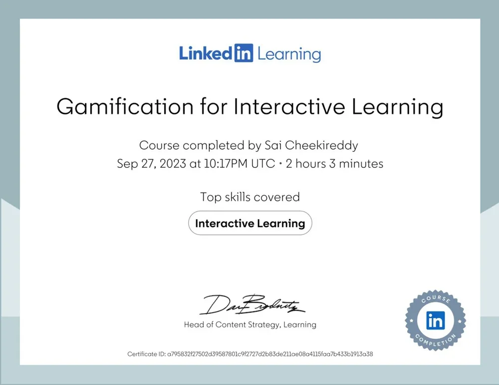 Gamification for Interactive Learning - sai cheekireddy