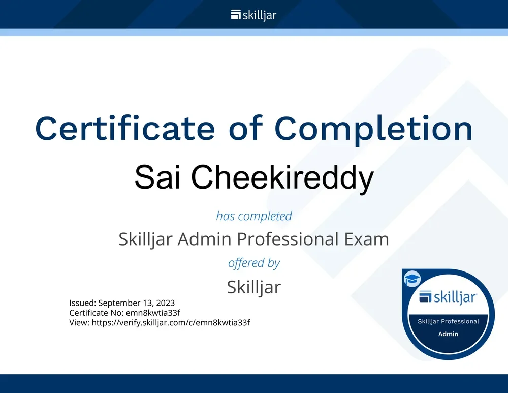 Skilljar Admin Professional - sai cheekireddy