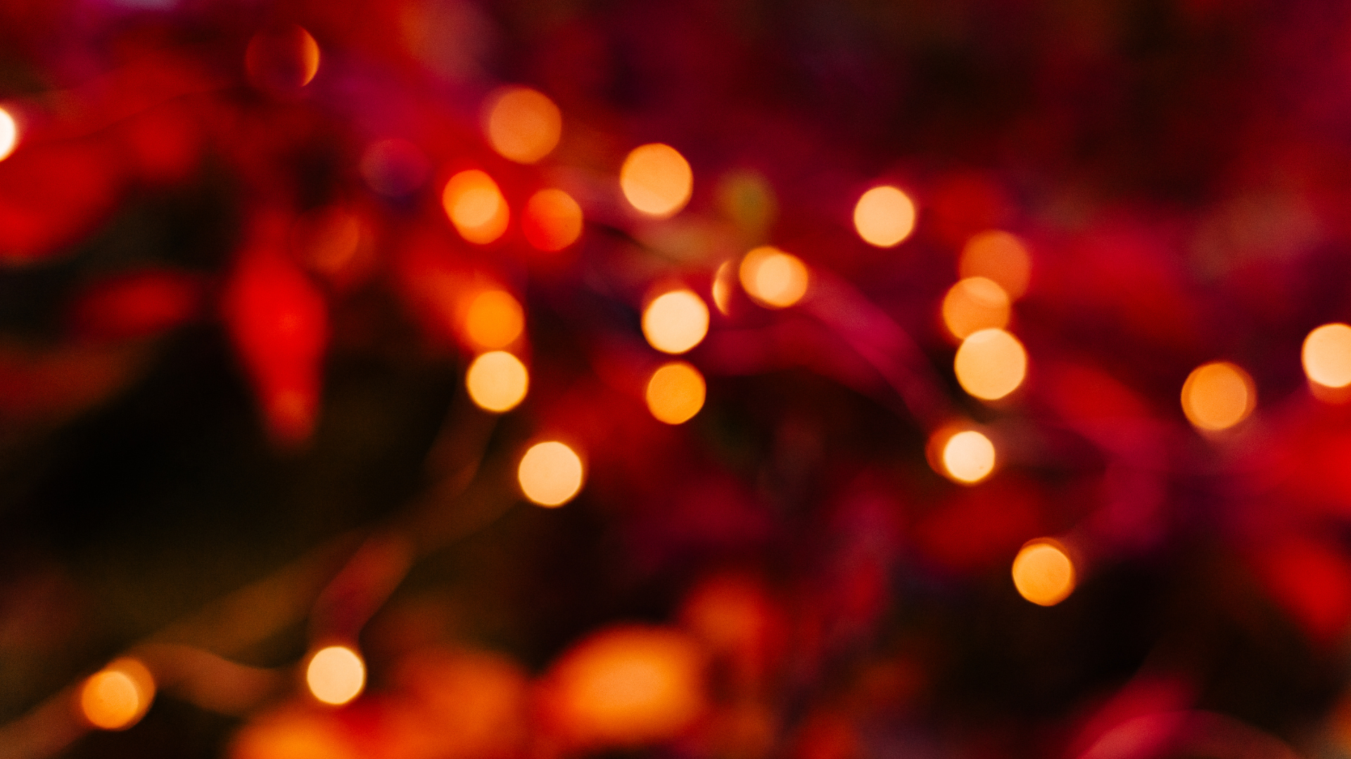 Blurred background with warm orange and red bokeh lights.