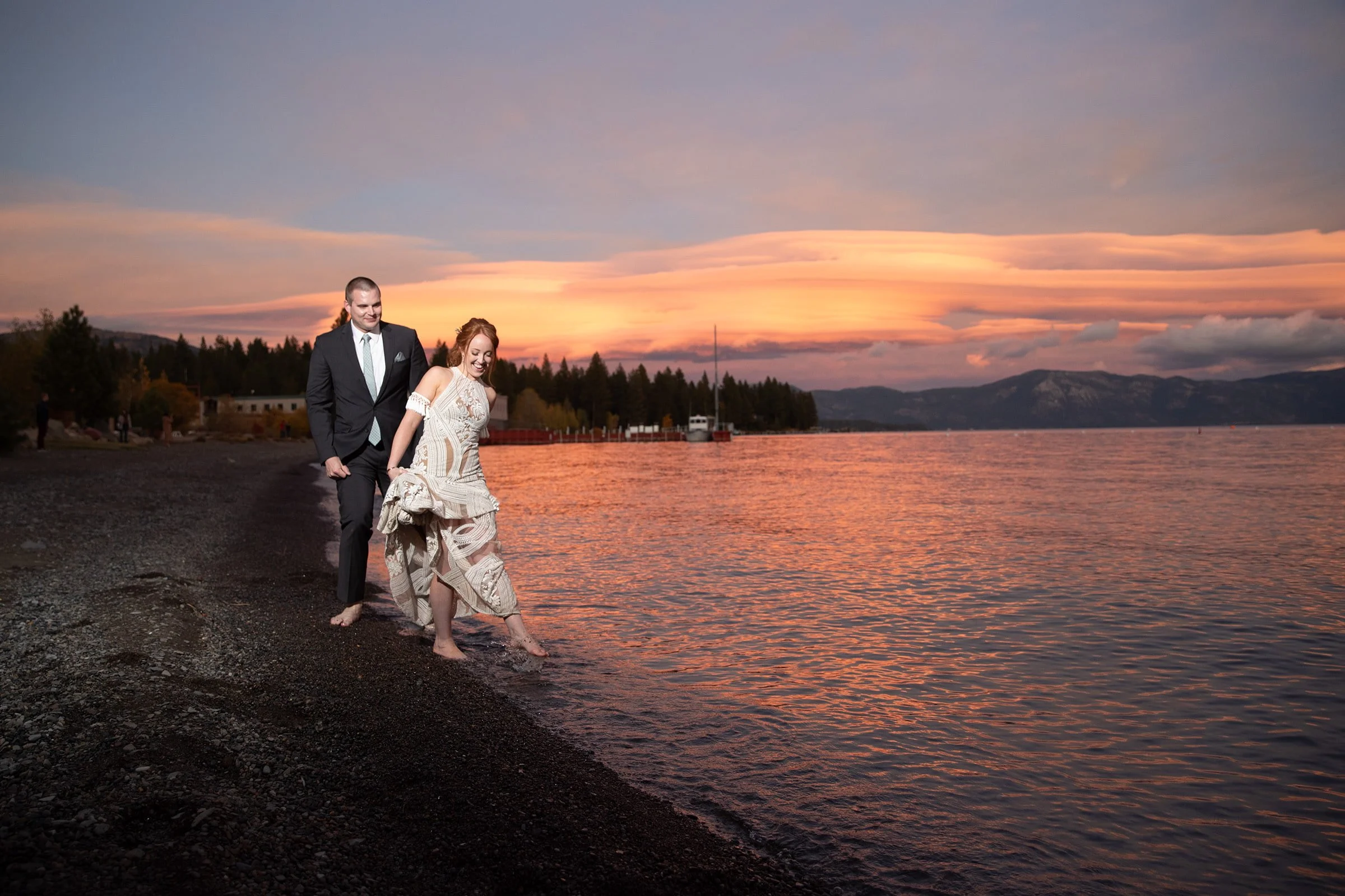 bride and groom on the beach at Gar woods.jpg