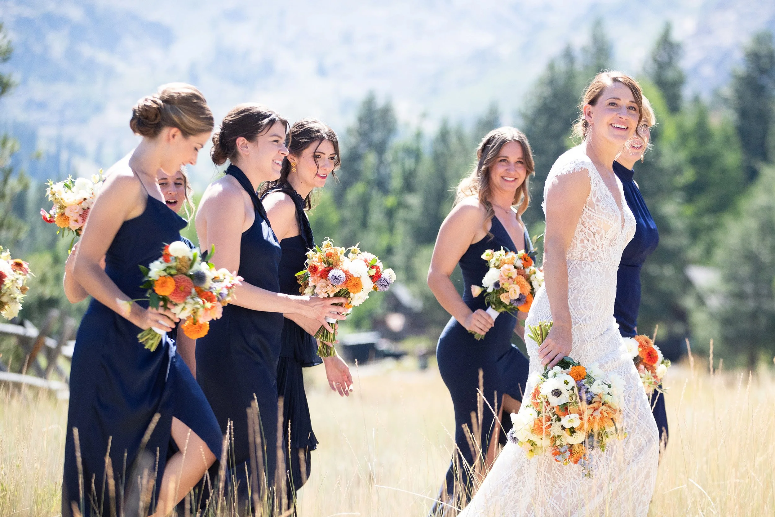 bride and bridesmaids Palisades Tahoe