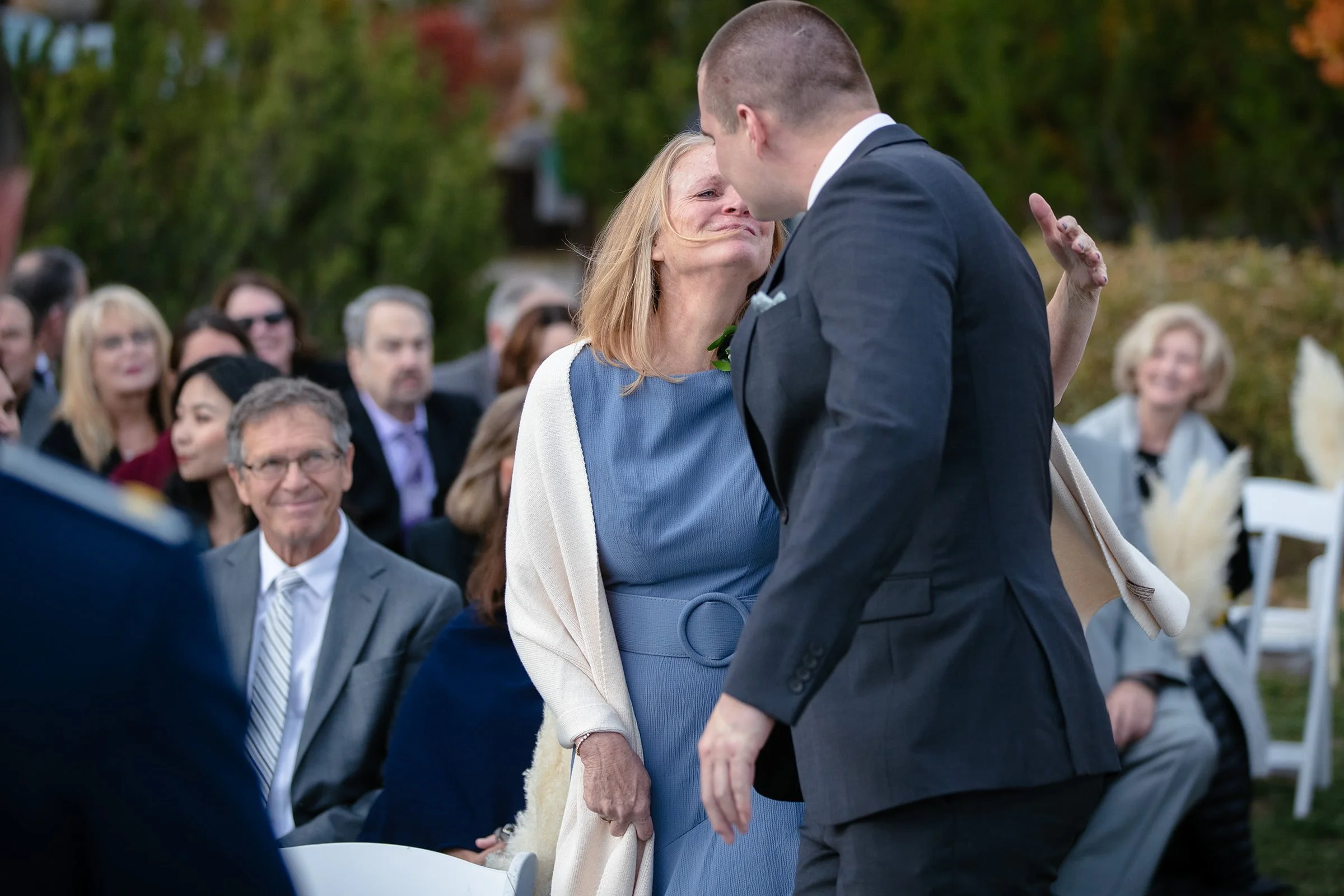 groom walking mother down the uisle Gar woods wedding.jpg