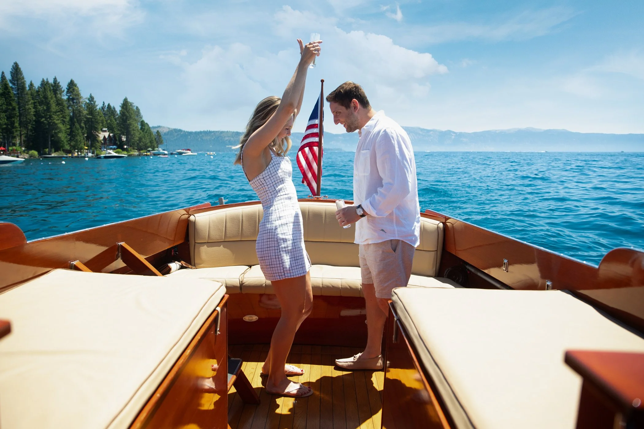 Candid reaction shot of woman's surprise at a Lake Tahoe marriage proposal, emotional moment captured by Ciprian Photography