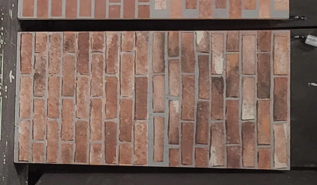 Bricks - Free had and stenciling, sponging, dry brushing, wet brushing the highlights and shadows, and a little splatter.