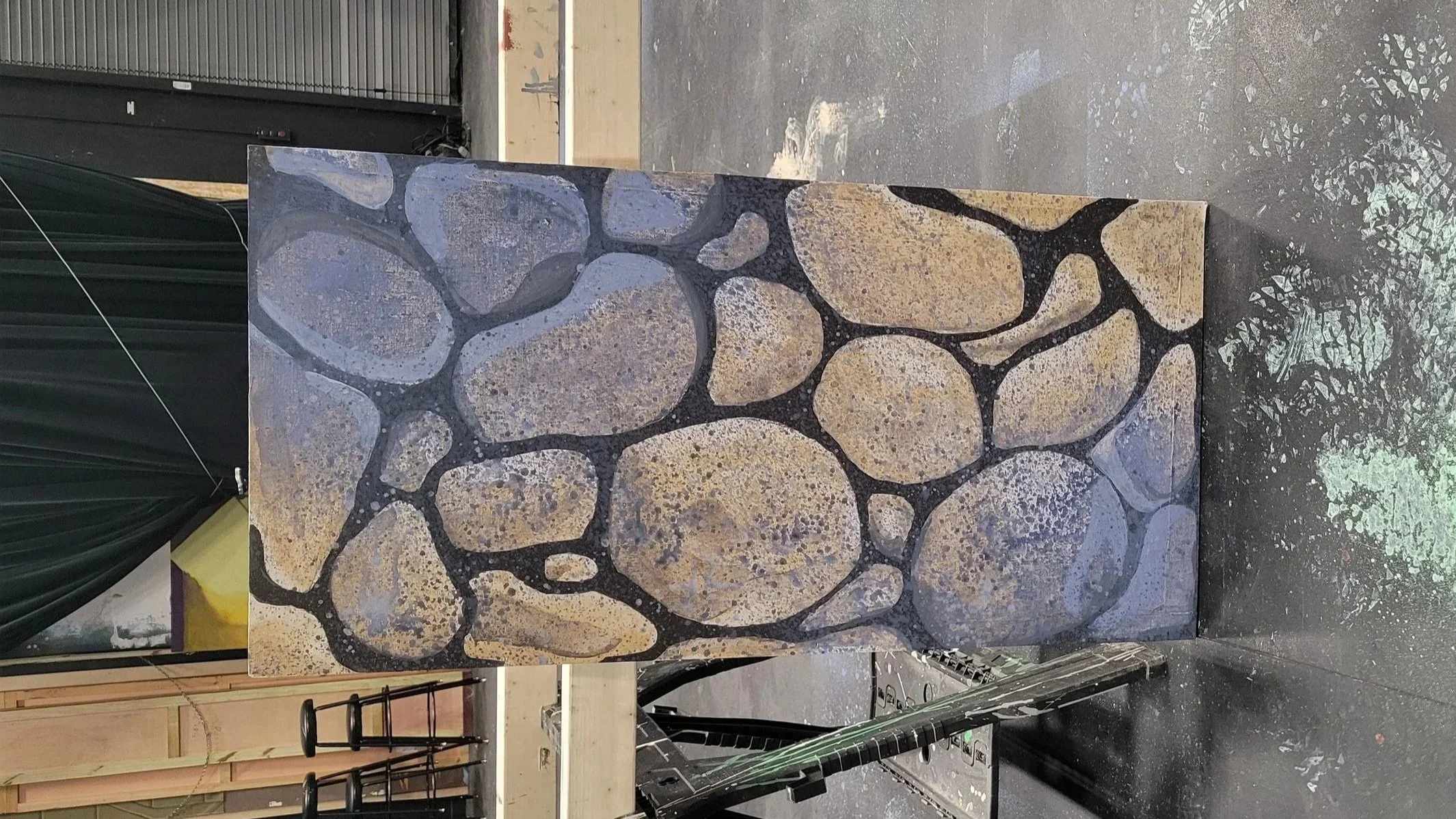 River Rocks - Wet brushing for blending for highlighting and shadowing, spray bottle for the water in the corners.  