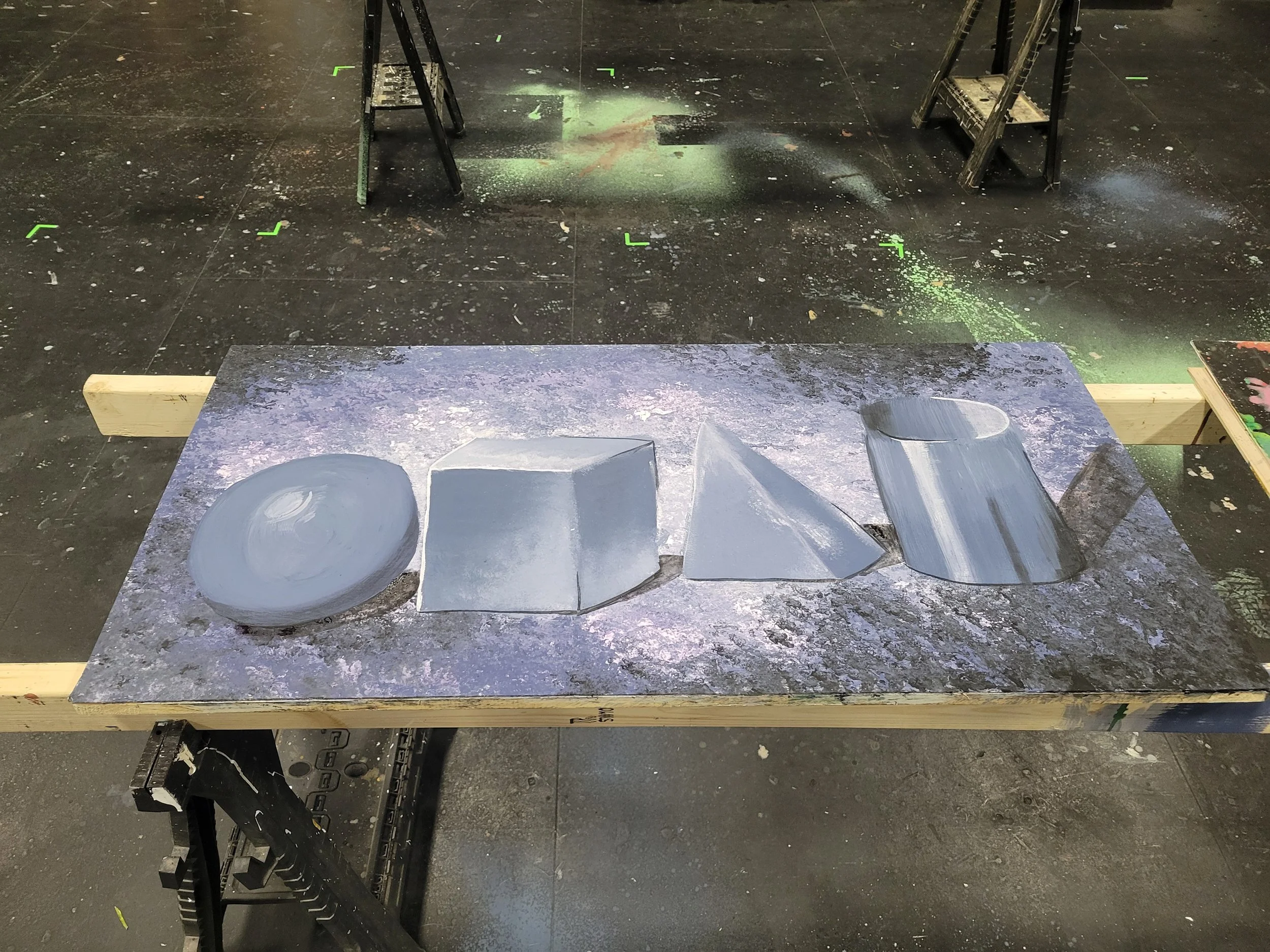 Shapes -  free handing, dry brushing for blending, wet brushing the shadows, and sponging.