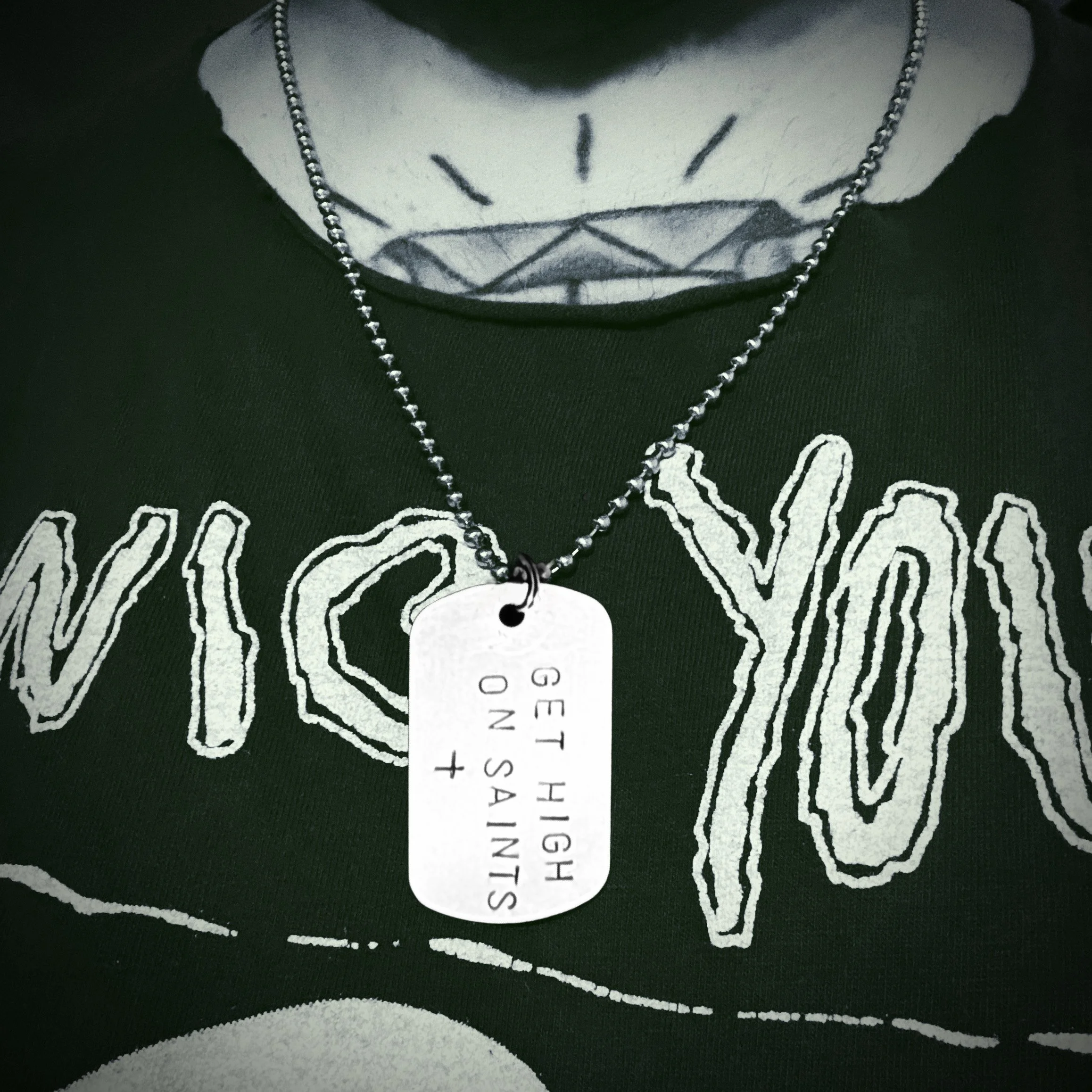 GET HIGH ON SAINTS LIMITED Hand Stamped Dog Tag Chain