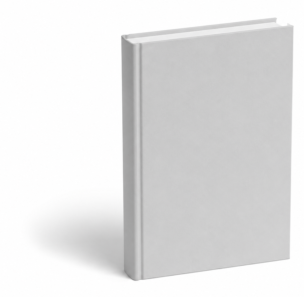 Plain white hardcover book standing upright