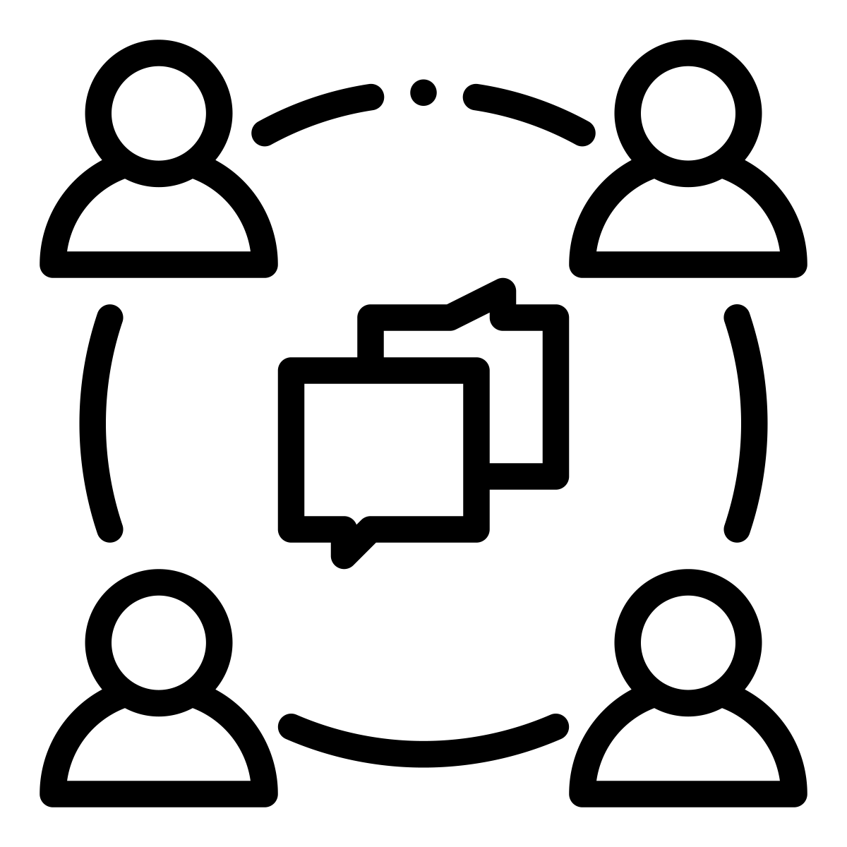 An icon showing a conversation with a group of people