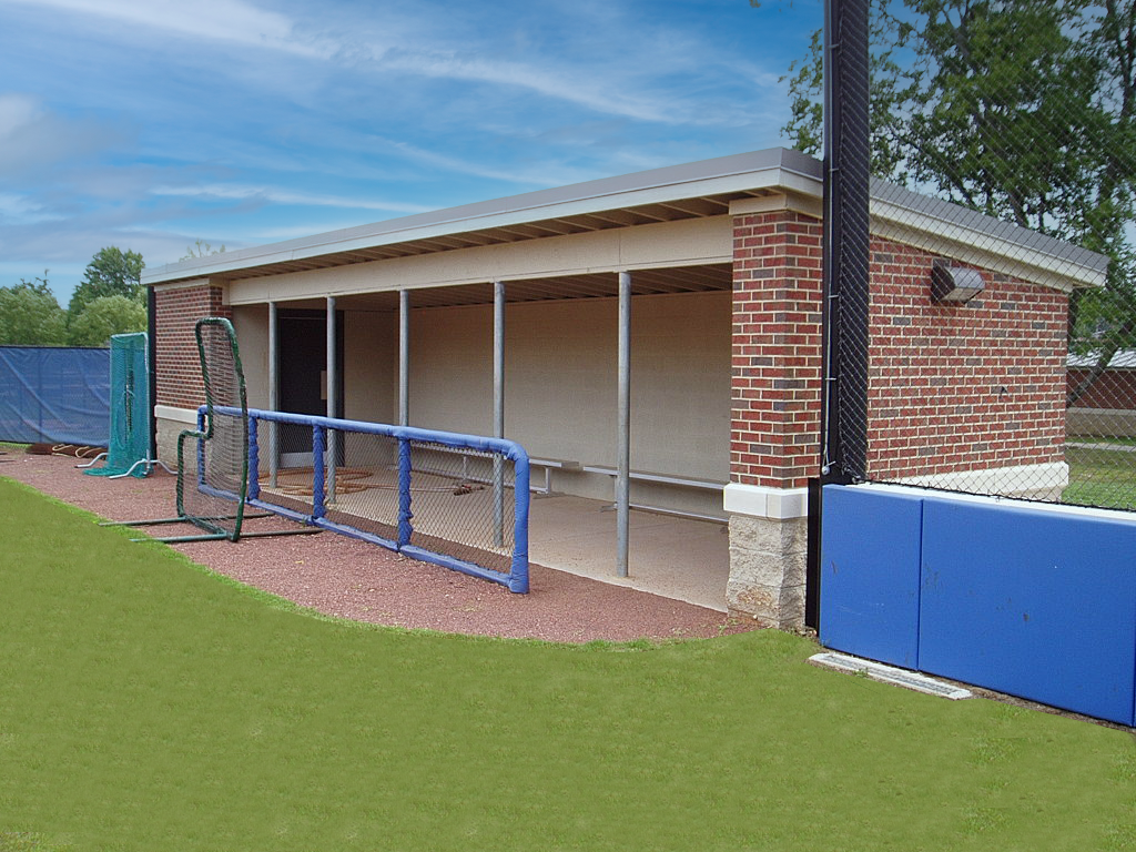 View of the baseball dugout at the Athletic Fields at Snead State. project by B  Group Architecture, Inc.