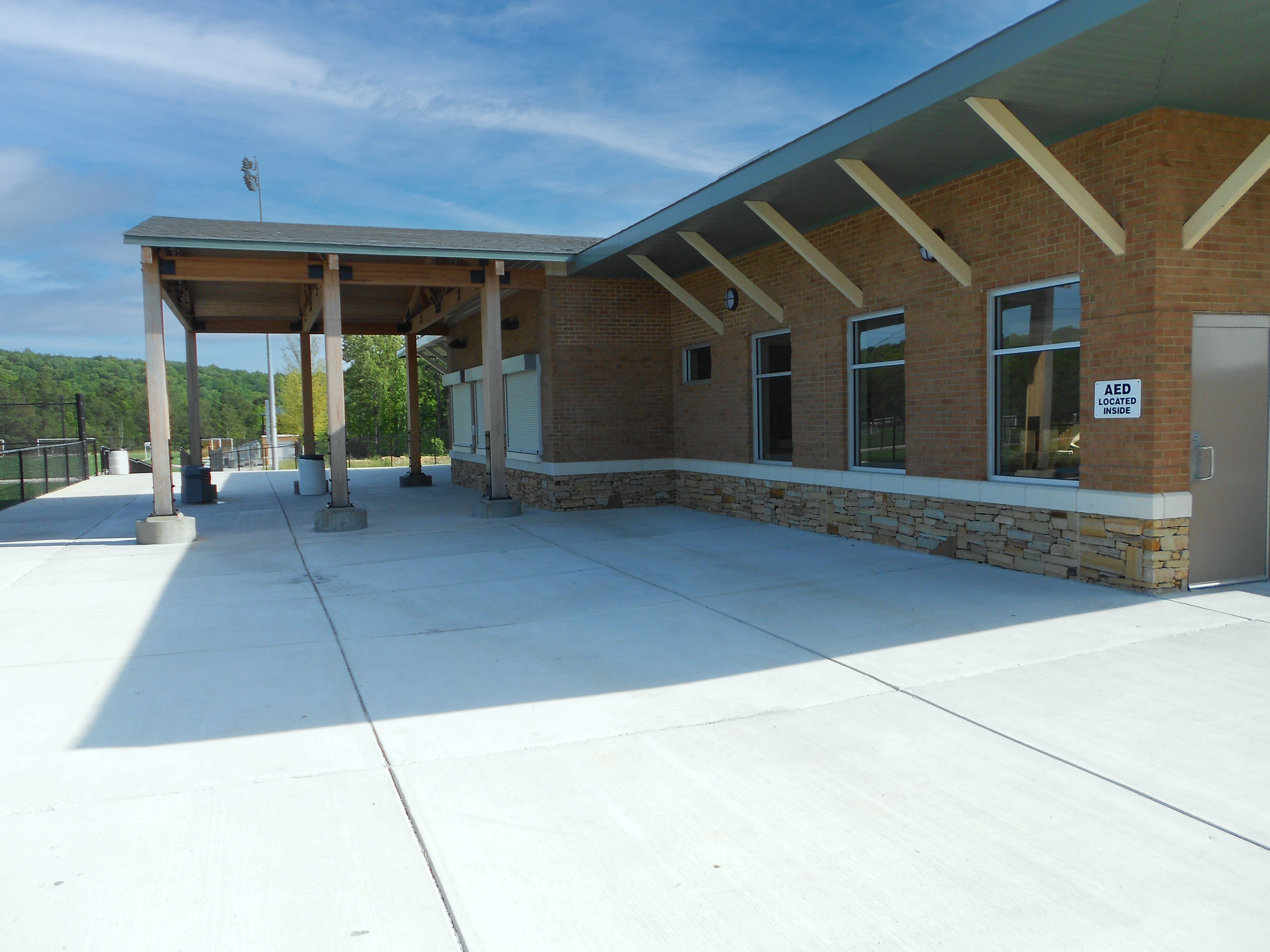 View of the concessions and pavilion at the Vestavia Sports Park project by B Group Architecture, Inc.