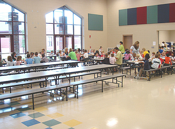 Interior lunchroom view of the  Riverchase Elementary School. project by B Group Architecture, Inc.