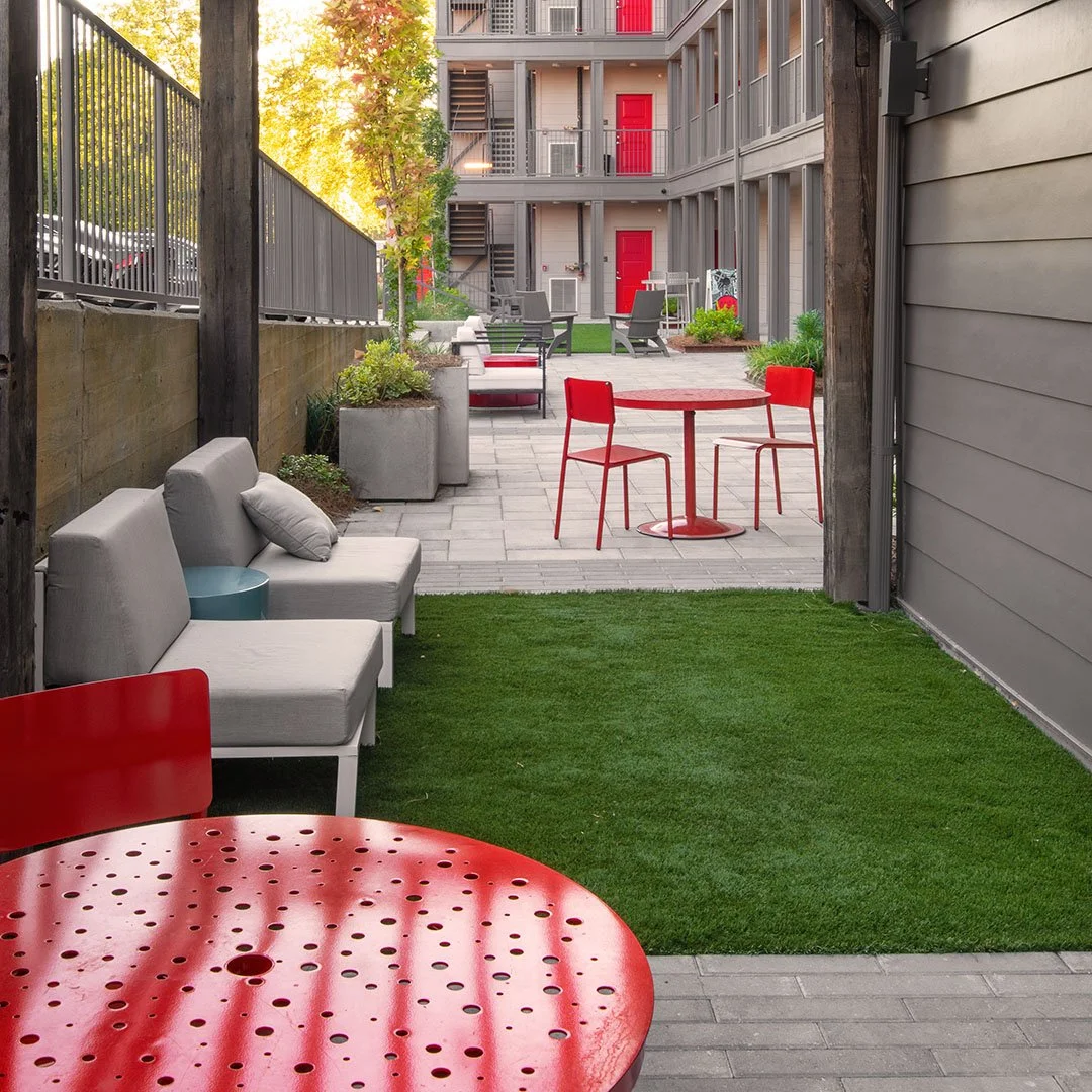 Outdoor Entertainment Area with Fire Pit and Bocce Ball Court - project by B Group Architecture, Inc.