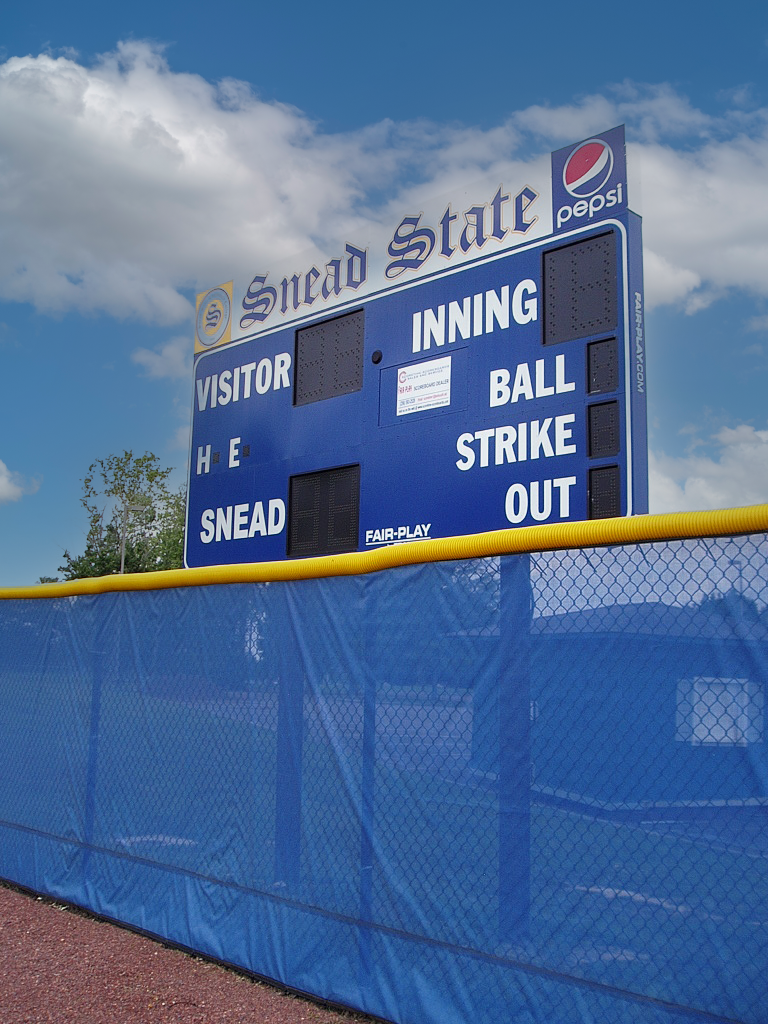 View of the baseball scoreboard at the Athletic Fields at Snead State. project by B  Group Architecture, Inc.