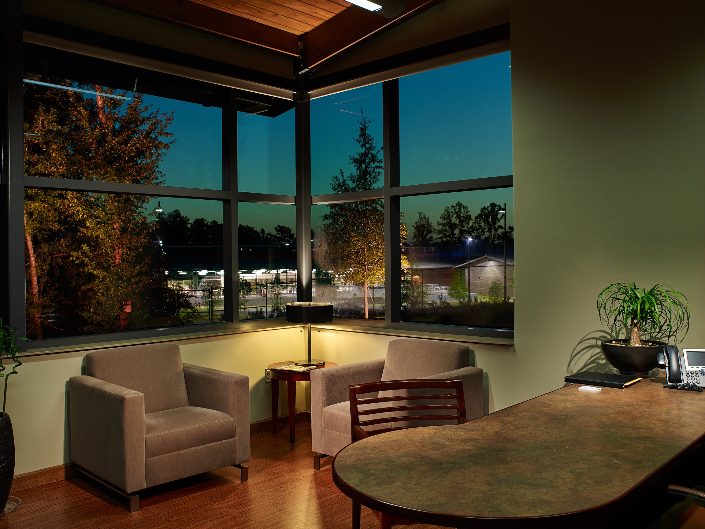 W.A Warner Williams Water treatment plant's LEED accredited modern building complex with expansive views bringing the exterior in  -project by B Group Architecture,  Inc.