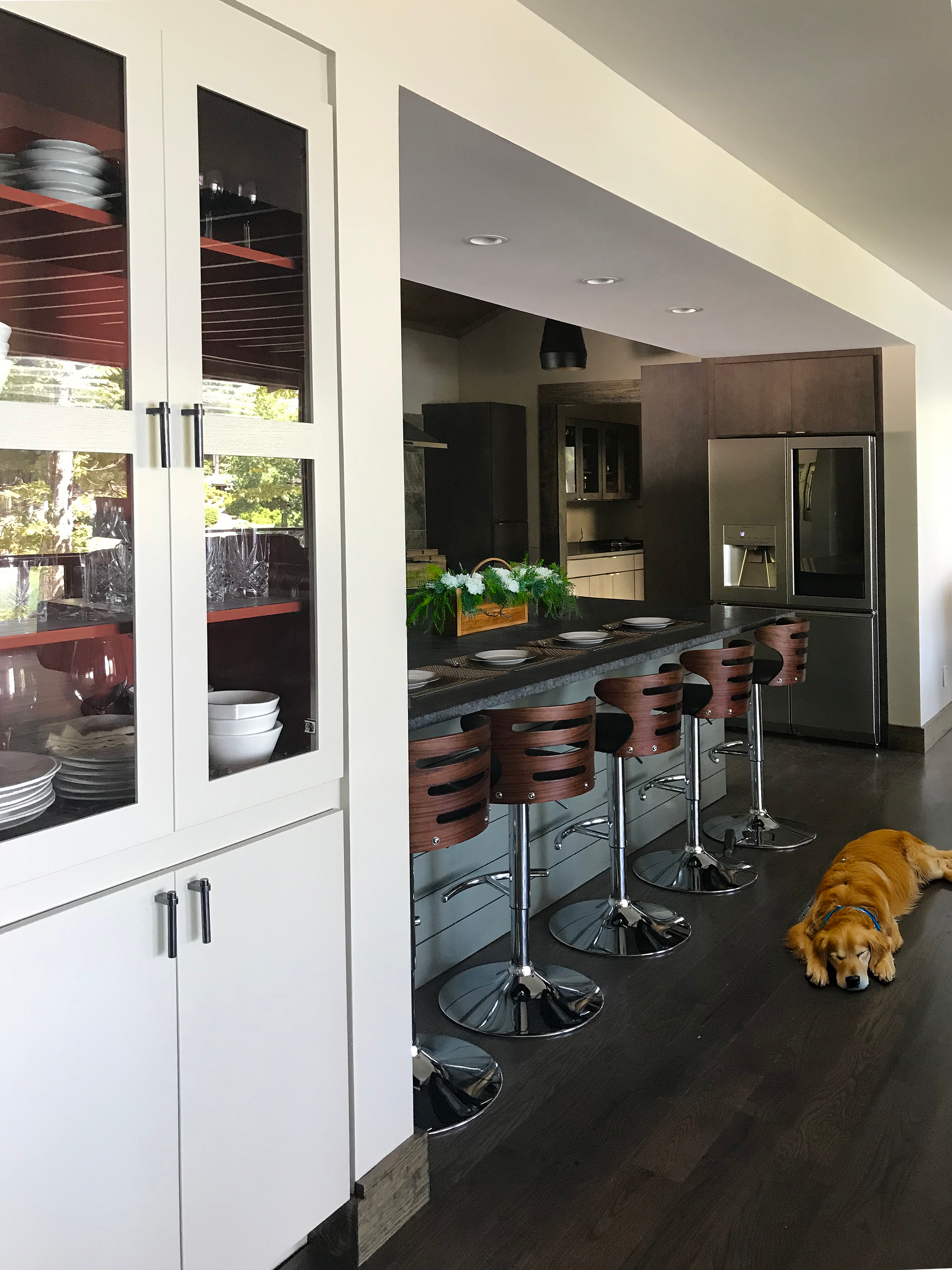 A kitchen view at a lake house in Pelham, AL. project by B Group Architecture, Inc.