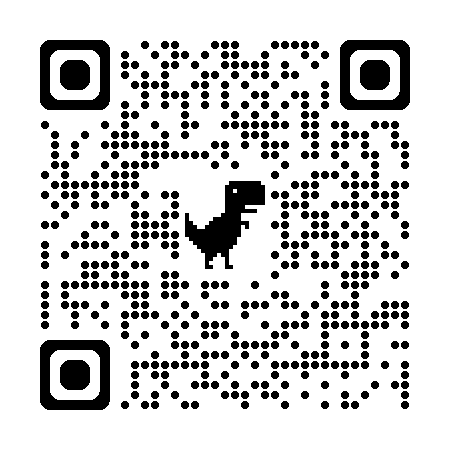 A QR code with a small T-Rex dinosaur icon in the center.