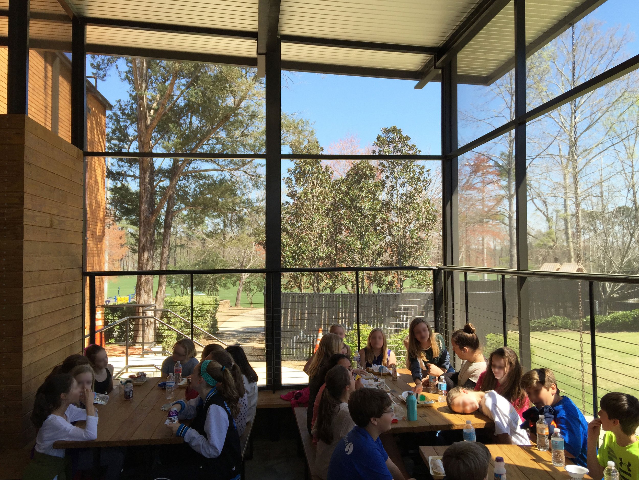 Brookwood Forest  Elementary School screened porch for al dente eating - project by B Group Architecture, Inc. 