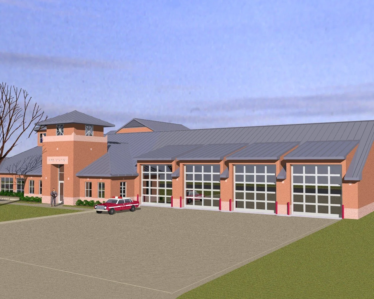 Exterior Rendering of the Piedmont, Alabama Fire Station. project by B Group Architecture, Inc.