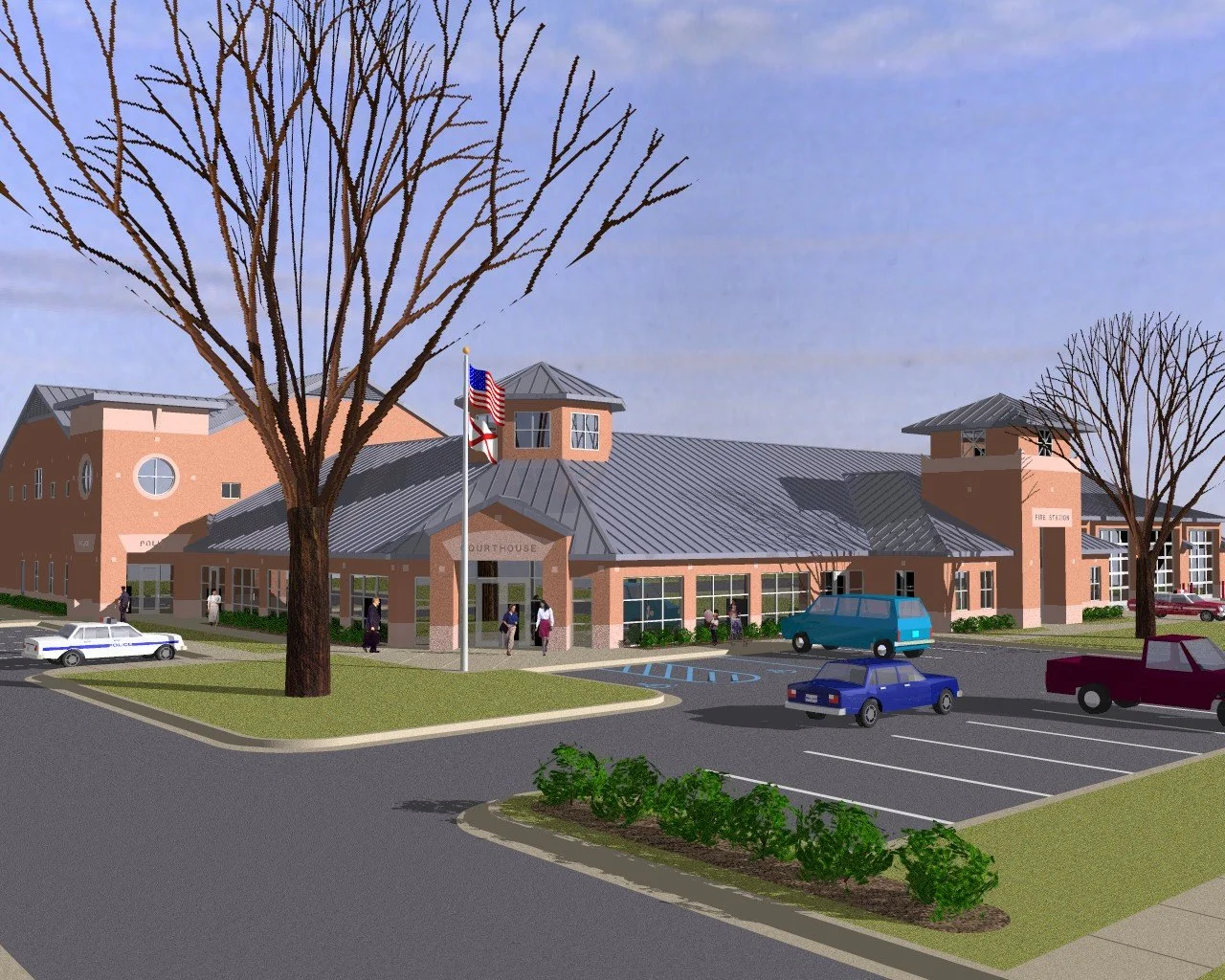 Exterior Rendering of the Piedmont, Alabama Fire Station. project by B Group Architecture, Inc.