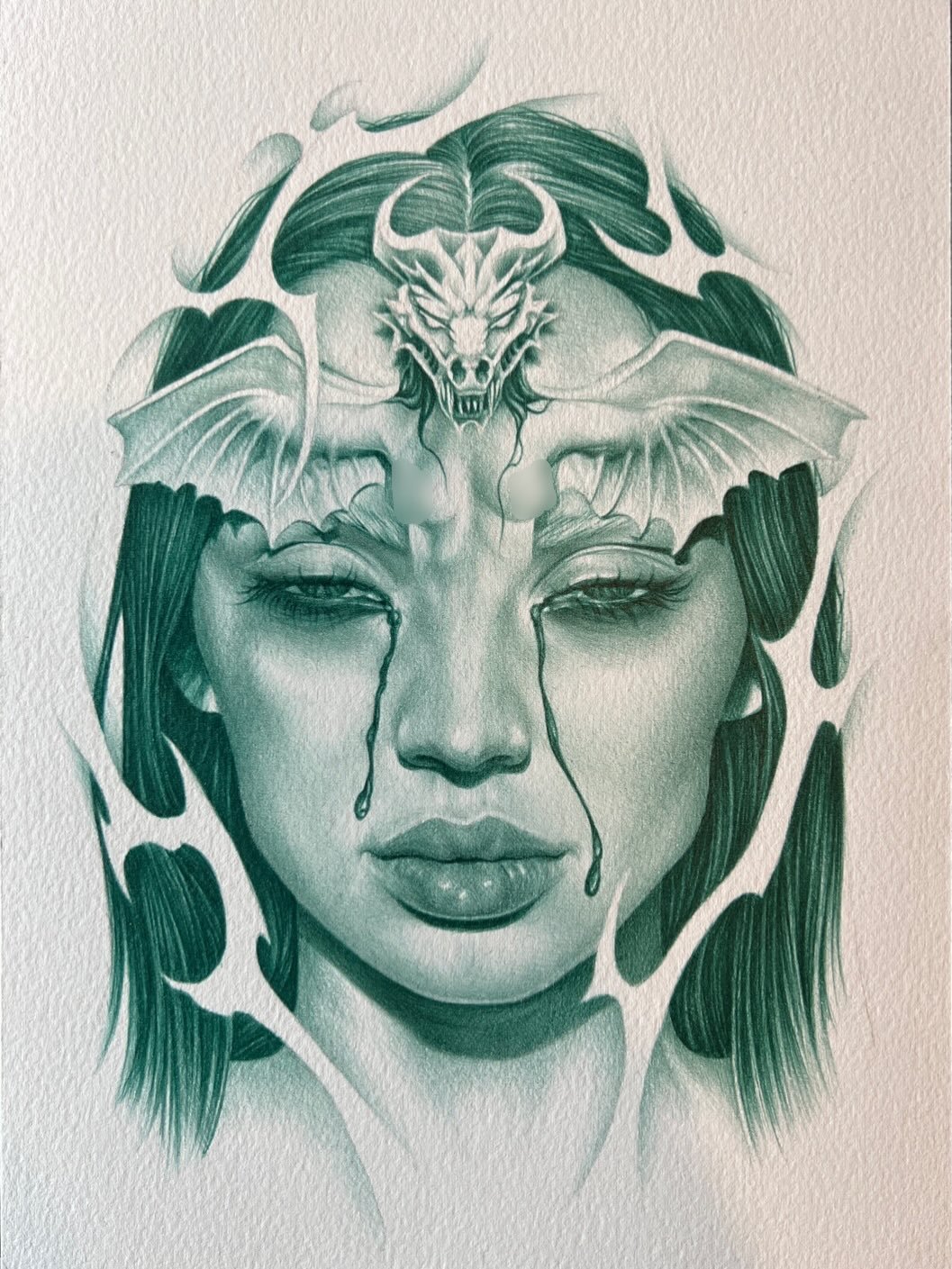 Full drawing on slide 4. Made with green ballpoint pen. Thank you to everyone who hyped me up during the process of this one :) available to be tattooed