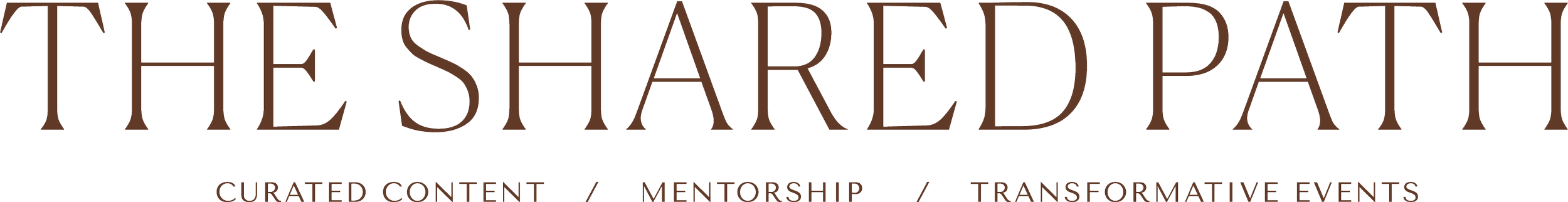 The image shows the logo with the text 'The Shared Path' and smaller text below that reads 'Curated Content / Mentorship / Transformatory Events'.