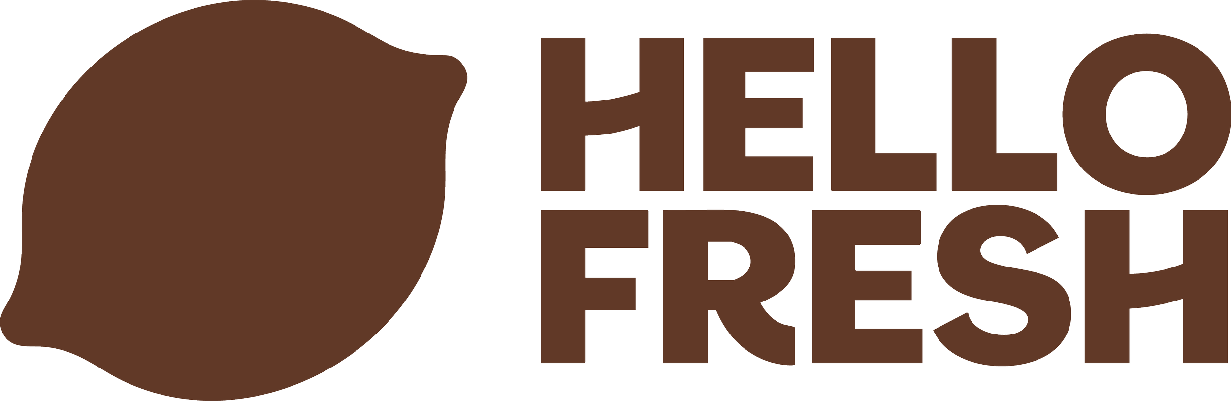 A graphic with a brown background and a large silhouette of a roasted vegetable on the left. To the right, the bold text reads 'HELLO FRESHEY' in capital letters, with 'HELLO' on top of 'FRESHEY'.