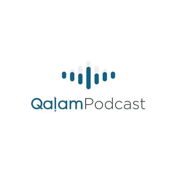 Qalam Podcast logo with stylized sound waves and text.
