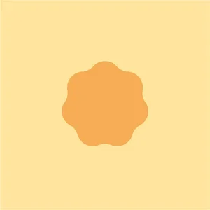 A beige background with a centered orange stylized flower or sun shape.