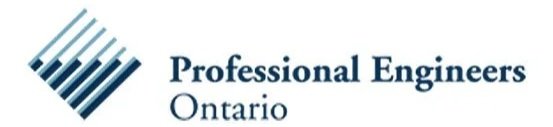 Professional Engineers Ontario logo with a stylized abstract design of diagonal lines and the text 'Professional Engineers Ontario'.