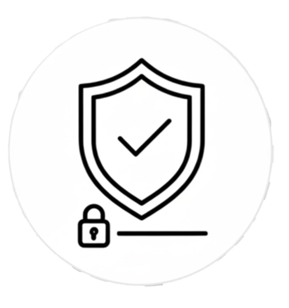 Shield icon with a checkmark and a small lock symbol below it.