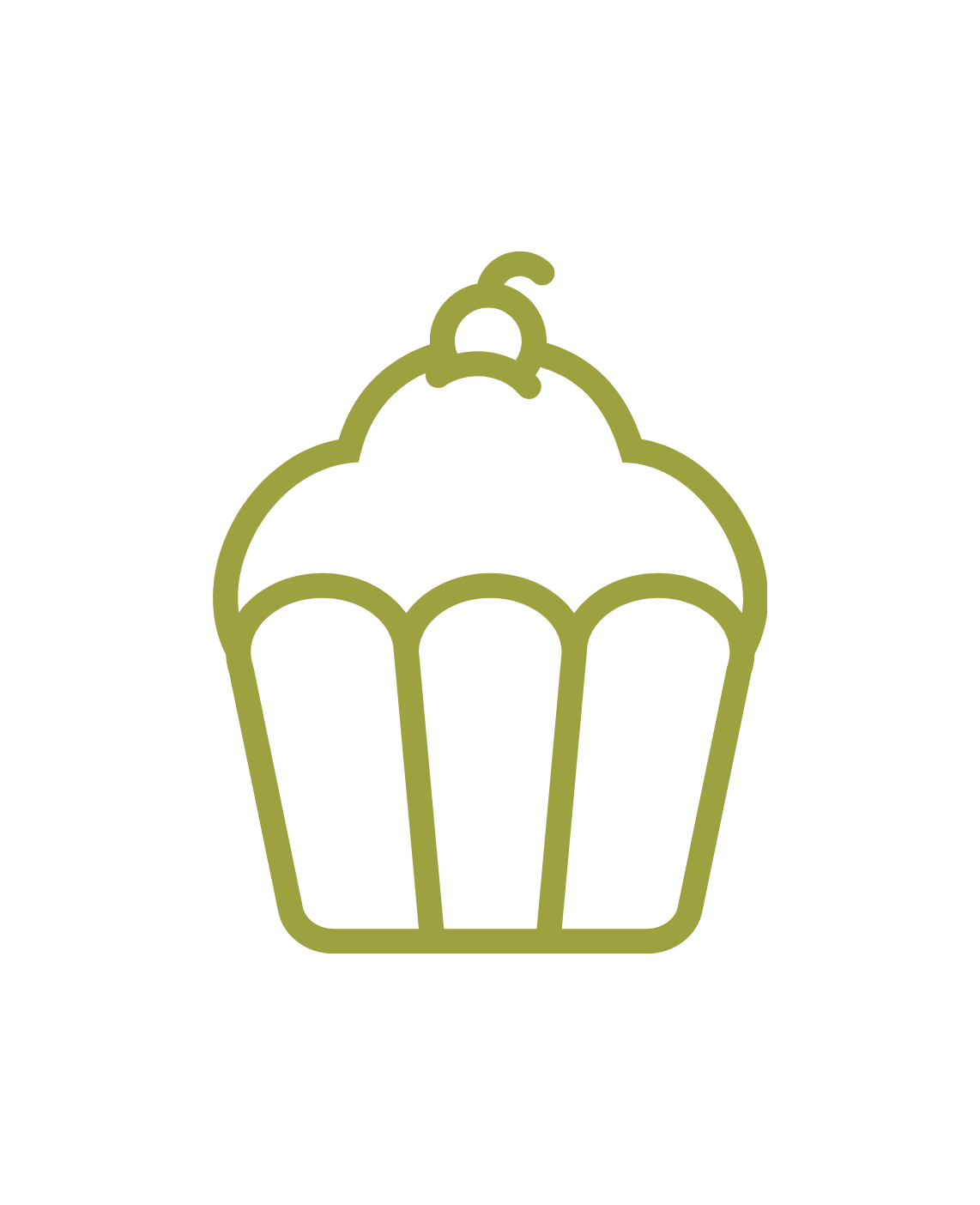 Outline of a cupcake with a cherry on top, in green color.