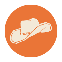 Illustration of a cowboy hat on an orange circular background