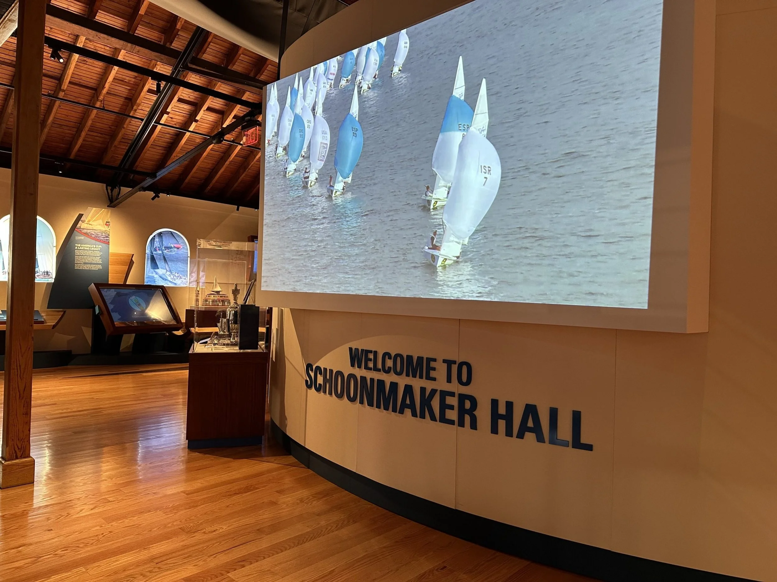 Schoonmaker Hall video wall in the Sailing Museum of Newport, RI