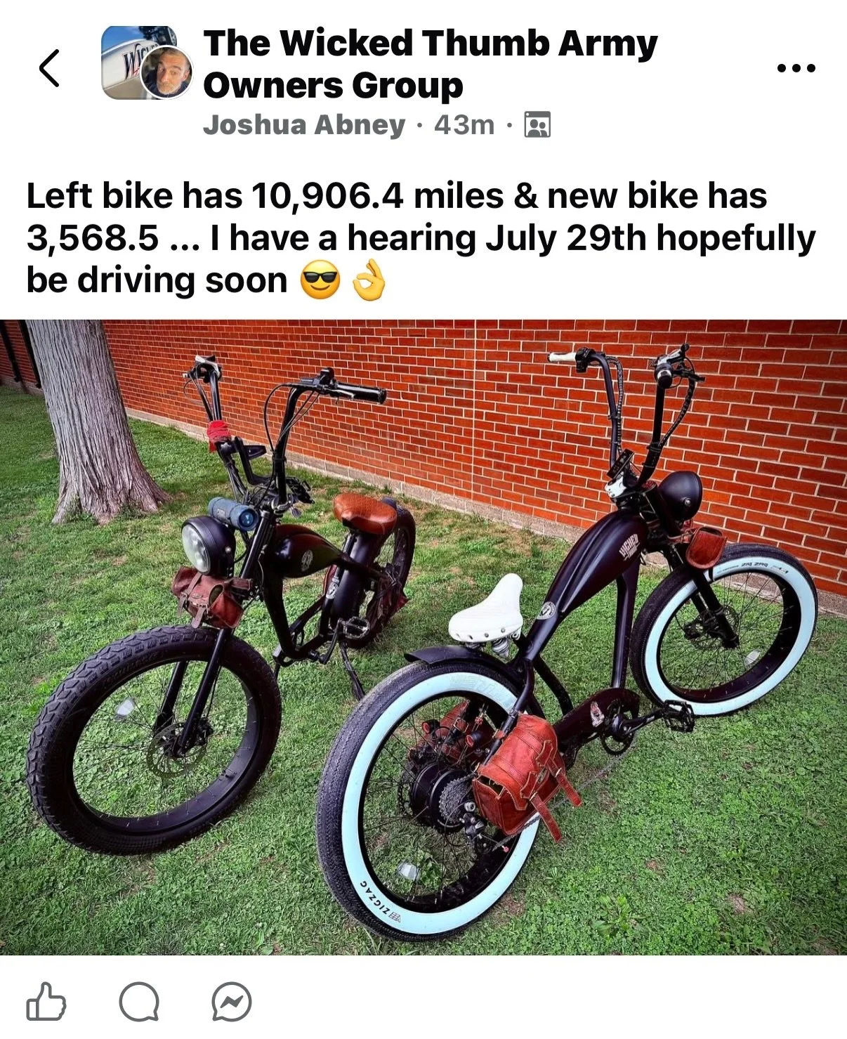 Josh &lsquo;Iron Choda&rsquo; Abney

Our bikes are built to last. 

Post the mileage on your Wicked Thumb bike in the comments and post a pic of the display and tag us on your page and the top 5 will get tshirts.  If anyone has more miles than Josh, 