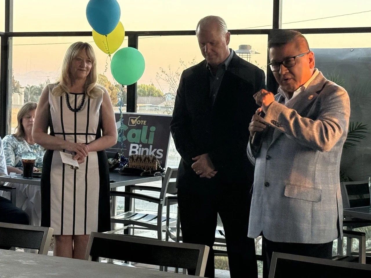 Supervisor Jesse Armendarez speaking to the event guests about why he is endorsing Cali in a different angle.