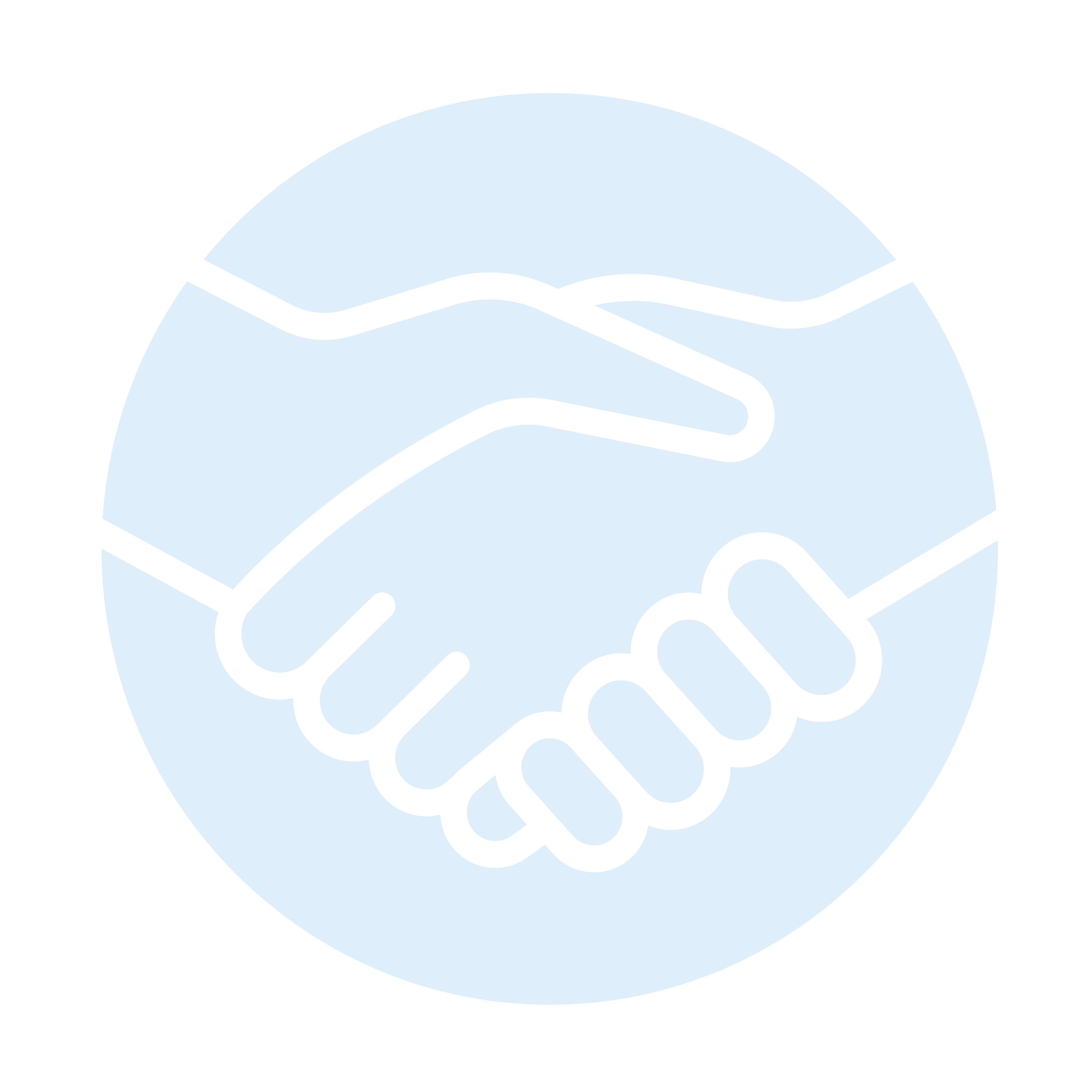 Blue icon of two hands shaking.