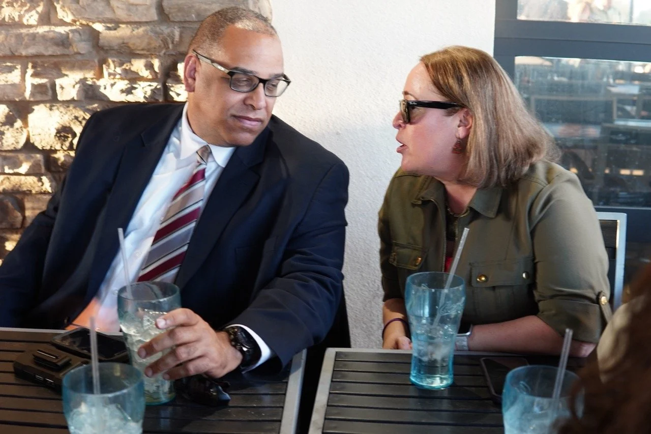 Rich Randolf, School Chief Police from Fontana Unified School District is speaking to his co-worker Kimberly MacKinney.