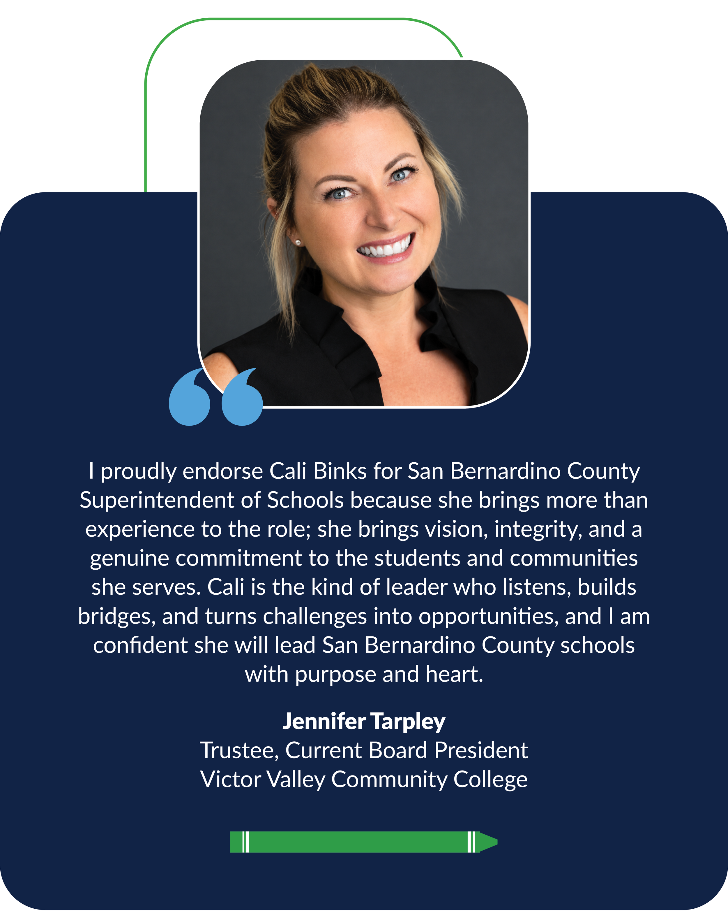 Jennifer Tarpley, Trustee, Current Board President Victor Valley Community College