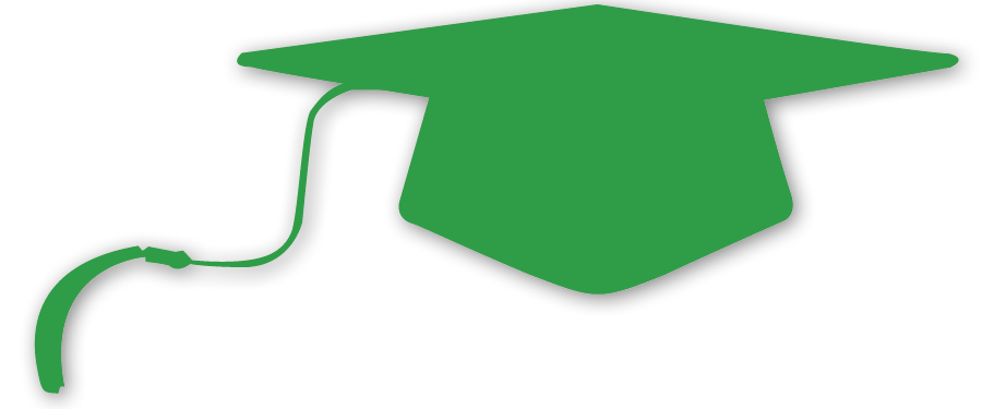 Green graduation cap icon.