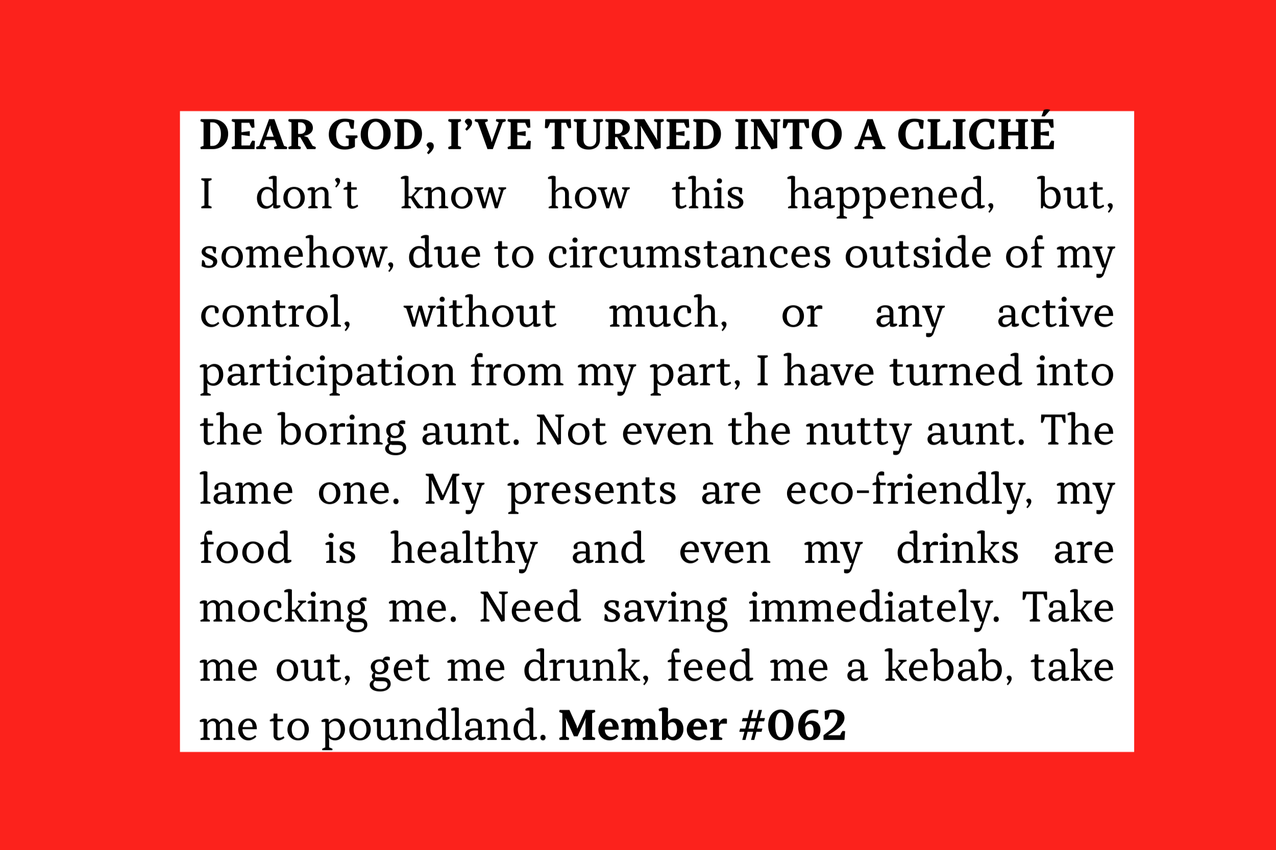 Member #062: “Boring aunt” seeking rescue—fun man for drinks, kebabs, Poundland trips, chaos, and lowbrow fun.