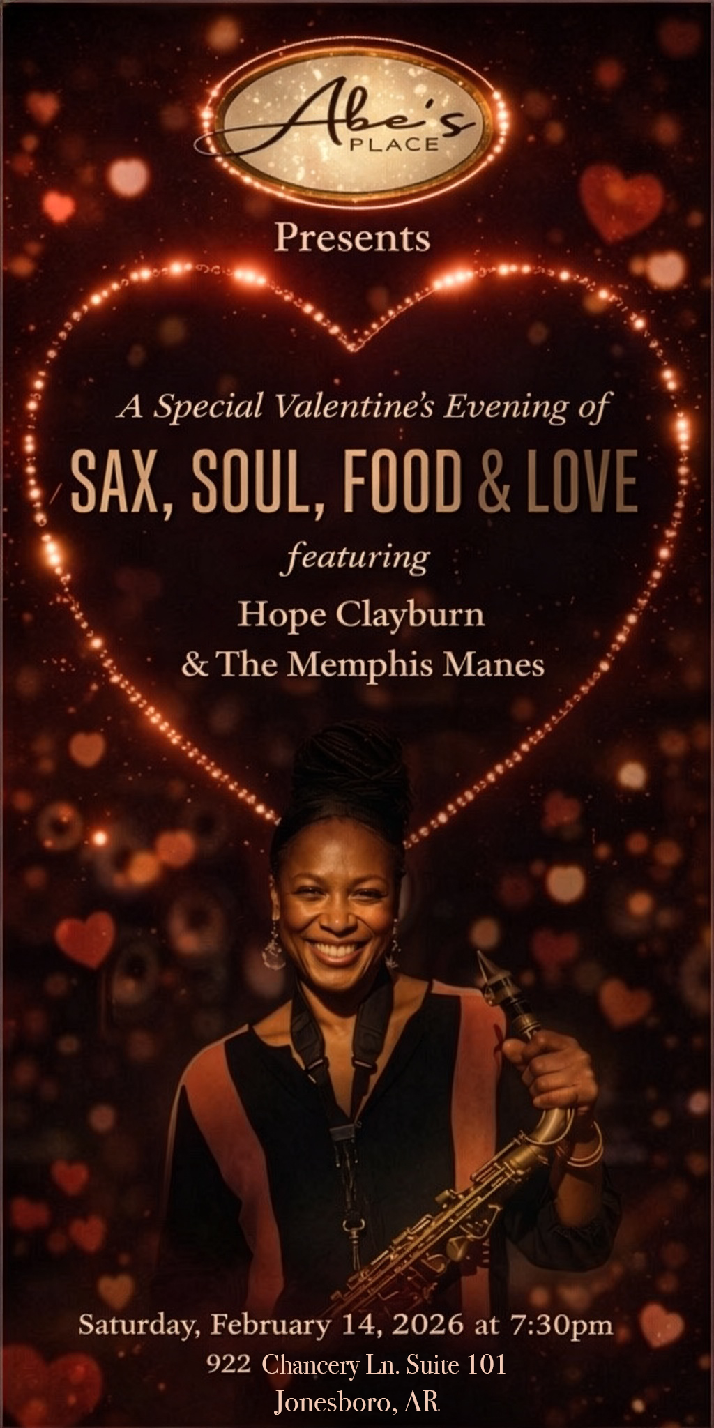 A Special Valentine's Evening of Sax, Soul, Food and Love featuring Hope Clayburn & The Memphis Manes