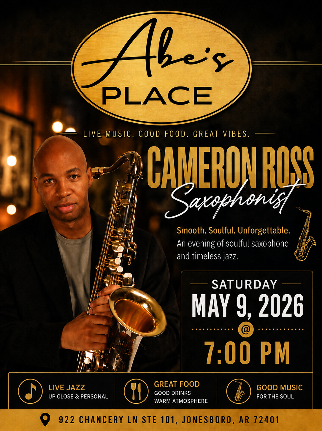 Cameron Ross -Saxophonist-May 9, 2025 @ 7:00pm