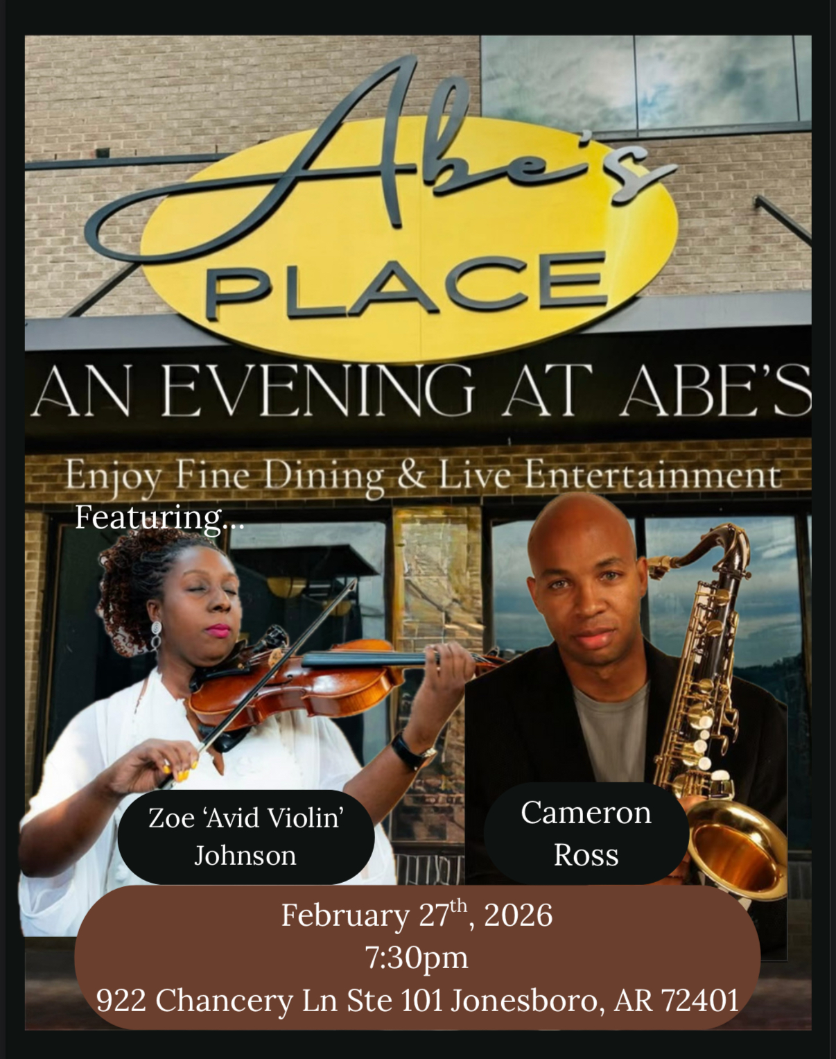 An Evening At Abe's Place with Zoe 'Avid Violin' Johnson and Cameron Ross