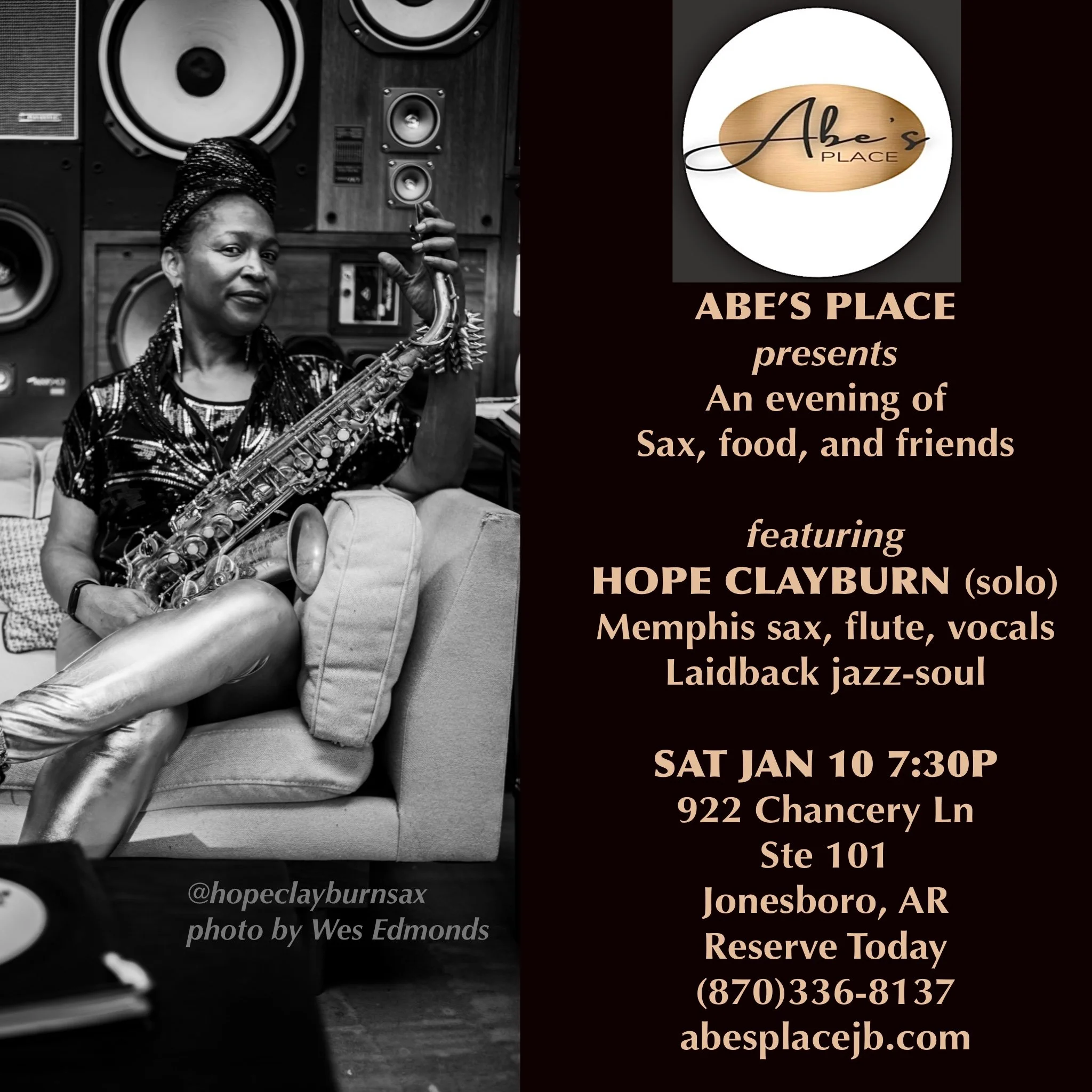 An Evening Of Sax, Food, and Friends featuring Hope Clayburn (solo)