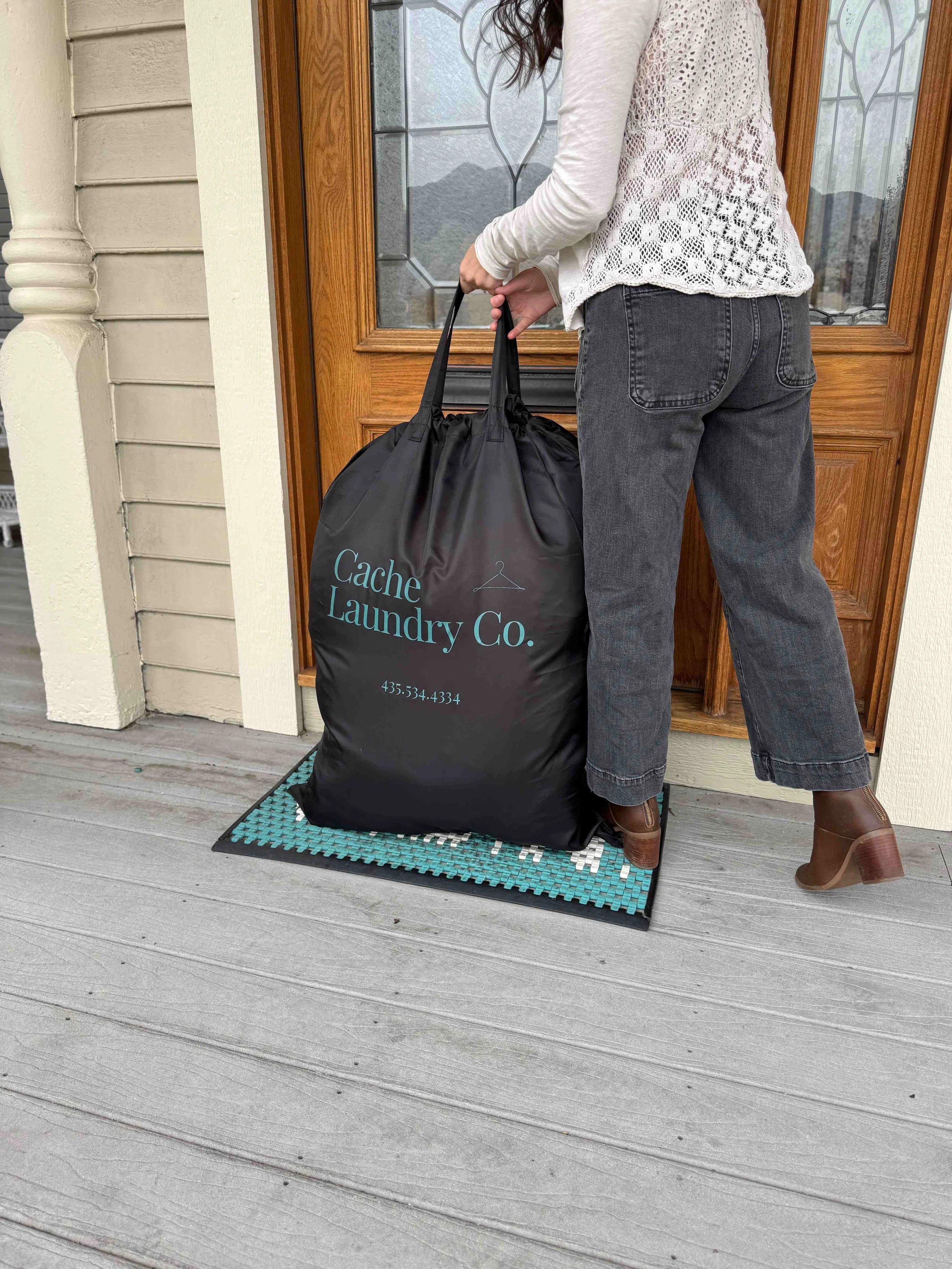 Putting laundry on a porch
