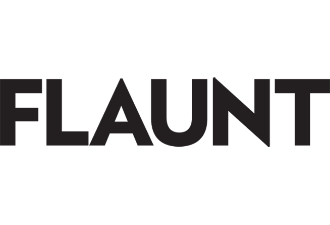Black text that reads 'Flaunt' on a white background.